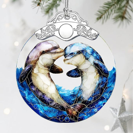 Dolphin Ornament, Stained Glass Christmas Decorations, Christmas Ornaments for Tree, Holiday Ornament, Dolphin Gifts, Holiday Party Gifts, Gift Ideas & Xmas Gift