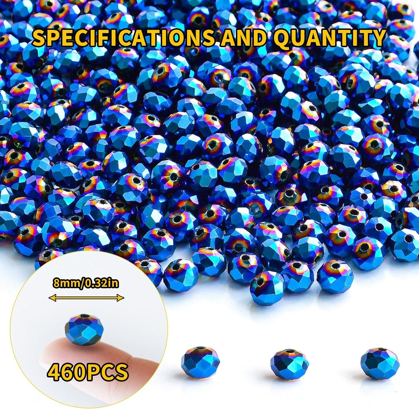 460Pcs 8mm Crystal Glass Beads for Jewelry Making Beads for Bracelets Necklace Pendants Making Supplies(Peacock Blue)