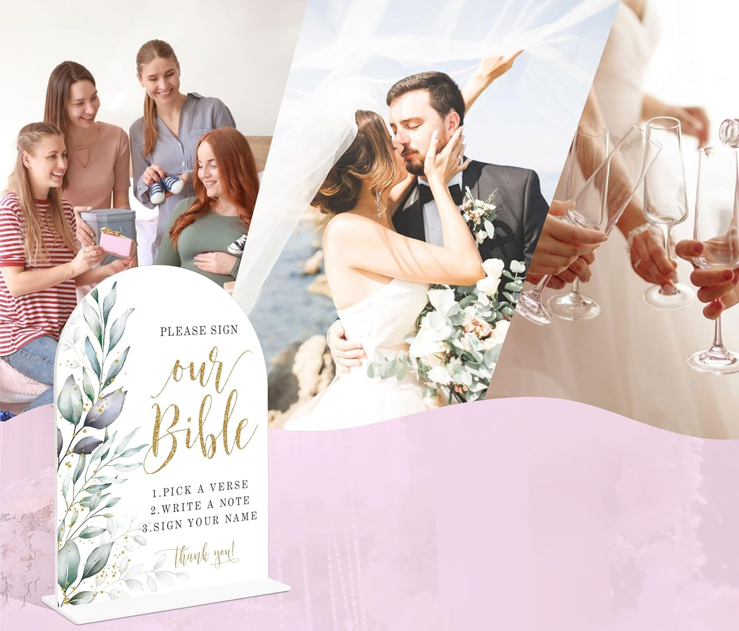 Acrylic Wedding Signs, Greenery Theme Please Sign Our Bible, Wedding Reception Signage, Bridal Shower Table Decor with Stand, Engagement, Anniversary, Newlywed Events and Parties Supplies, 11
