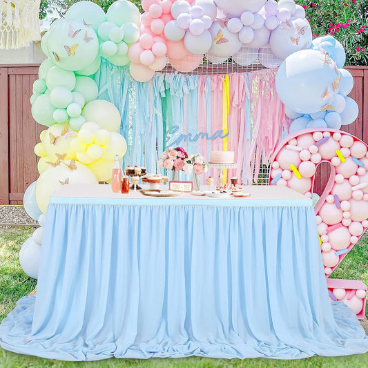 9ft Baby Blue Table Skirt Baby Shower Tablecloth for Boy Birthday Sweetheart Cake Table Wedding Table Decoration