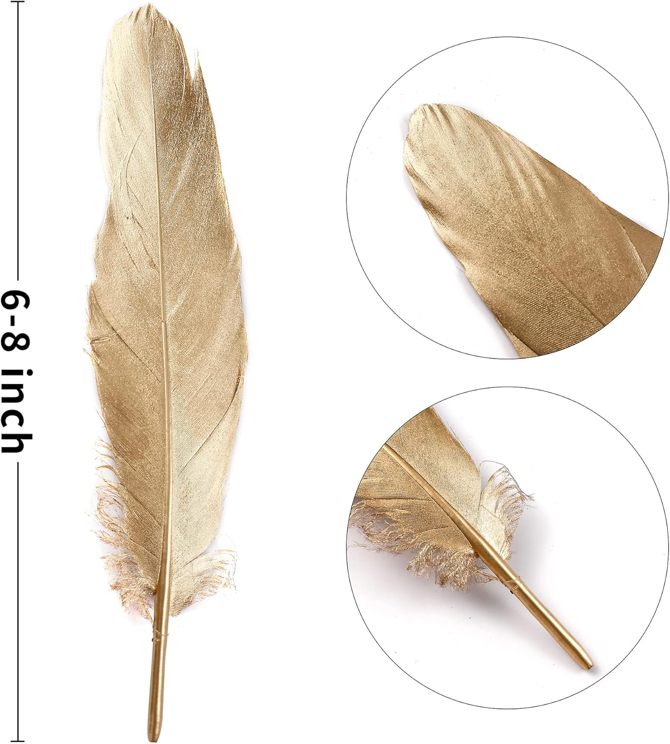 Larryhot Gold Goose Feathers for Crafts - 6-8 inch 60 pcs Natural Feathers for Wedding Party Decorations,DIY Crafts and Clothing Accessories (Gold)