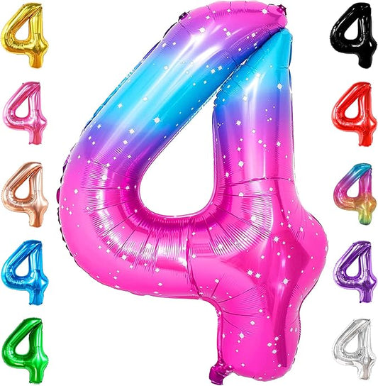 KatchOn Giant Rainbow 4 Balloon Number - 40 Inch | Pink Blue Number 4 Balloons for Birthdays | Number 4 Galaxy balloon for 4th Birthday Decorations Party | 4th Birthday balloons | Four Balloon Number