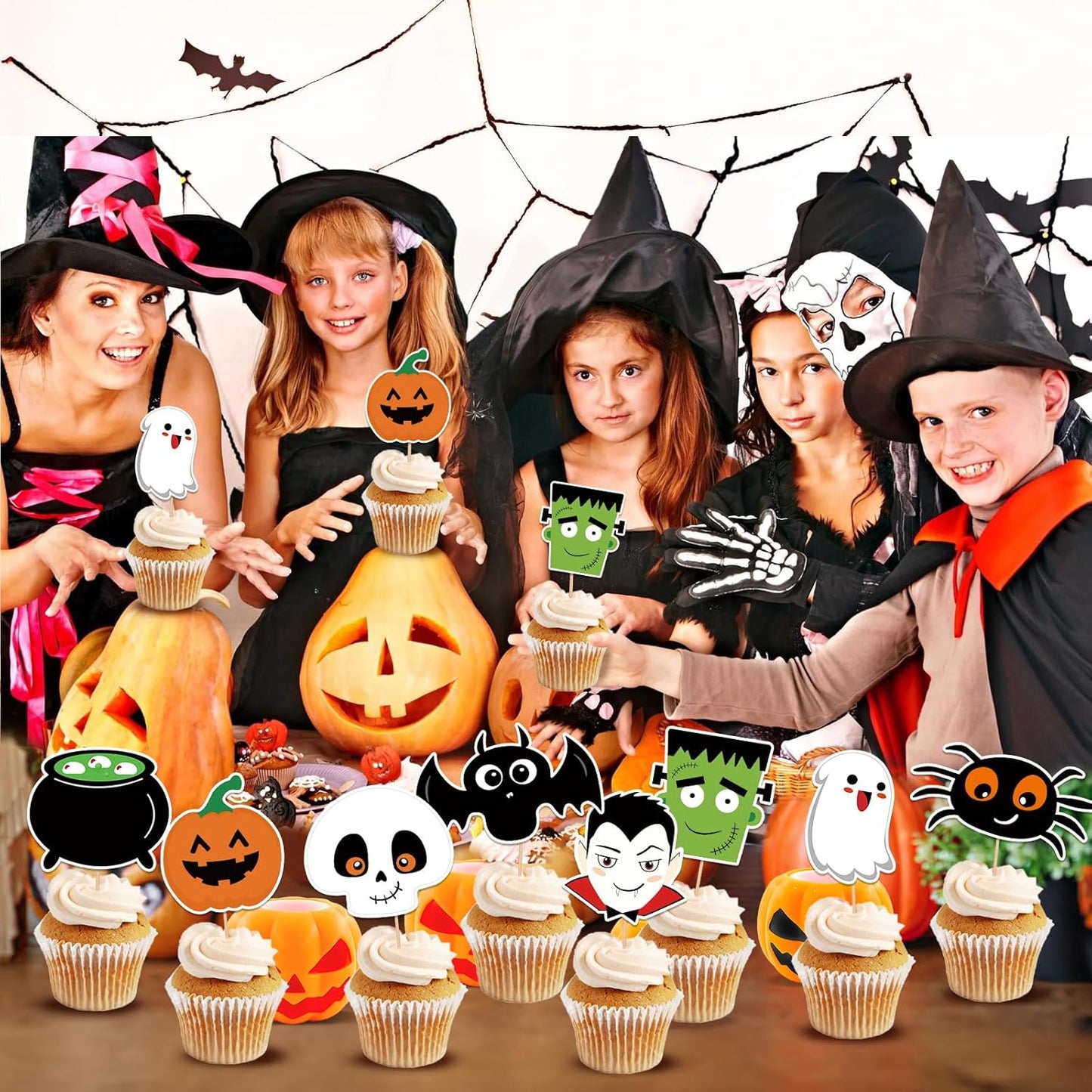 24 PCS Halloween Happy Birthday Cupcake Toppers Halloween Party Decorations Cake Decor Cupcake Decorations Cake Decorating Party Supplies Decor for Baby Shower Boys Girls