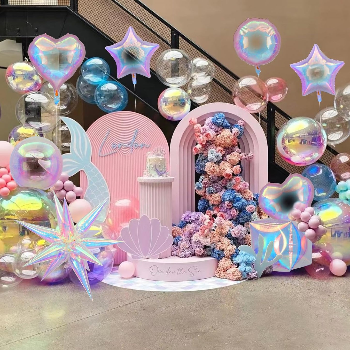 Fangoo 9pcs 18-27in Iridescent Balloon Holographi Foil Balloons for Disco Party Decorations Undersea Mermaid Party Decorations Graduation Birthday Wedding Decor