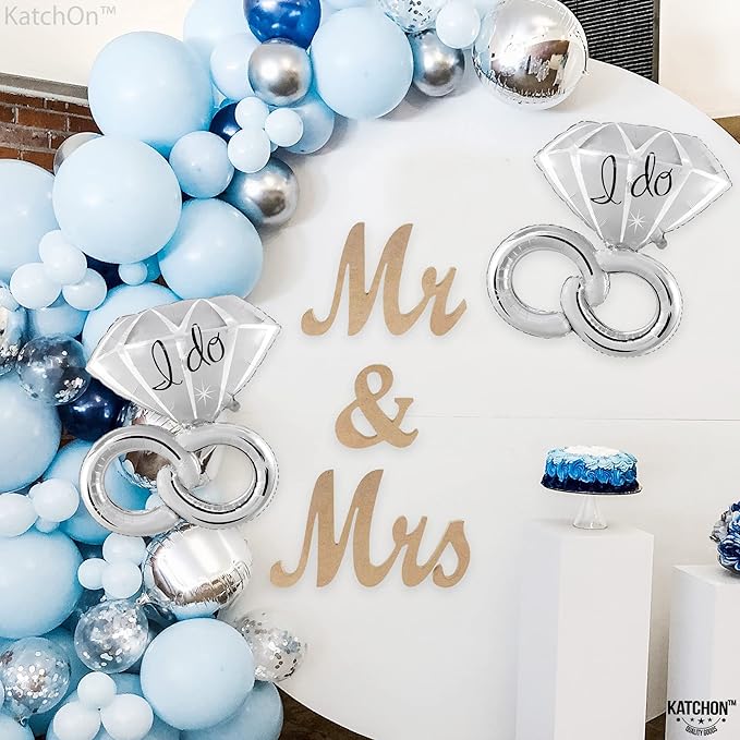 KatchOn Giant Silver Diamond Ring I Do Balloons - 40 Inch, Pack of 2 | Engagement Ring Balloon for Silver Engagement Party Decorations