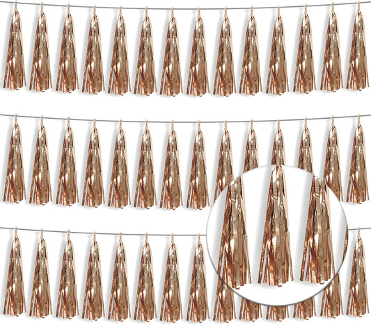 3P Metallic Fringe Tassel Banner Garland Foil Tinsel Streamer Wall Hanging Curtain Backdrop Banner for Parade Floats, Graduation Decorations, Wedding Party Decoration(Champagne Gold)