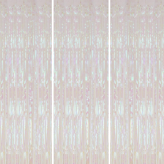 3 Pack Foil Fringe Backdrop, 3.3x8.2 Feet Tinsel Curtains, Transparent Rainbow Party Decor Steamers, Fringe Backdrop Curtains for Birthday Graduation Christmas Theme Party Decorations
