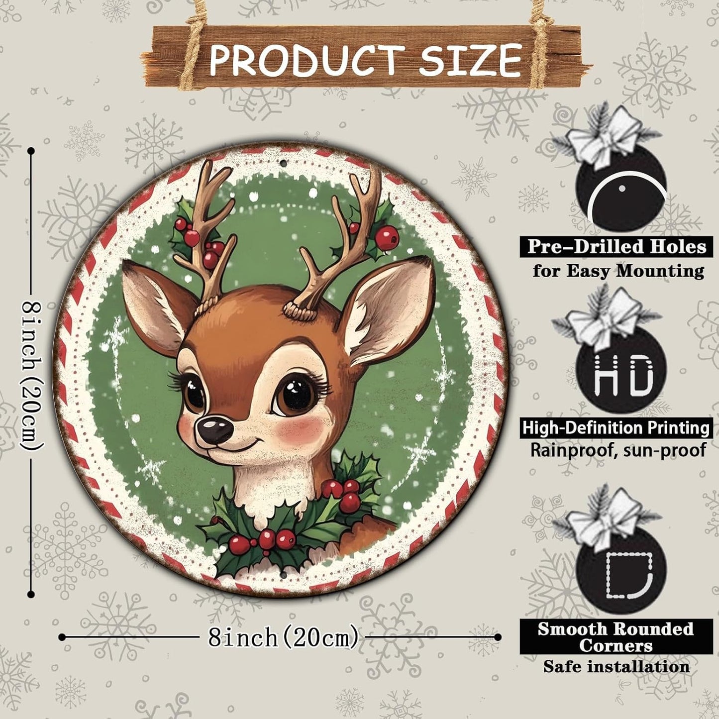 Round Retro Reindeer Metal Tin Sign - Vintage Christmas Decor for Home Coffee Wall - 8 * 8 in