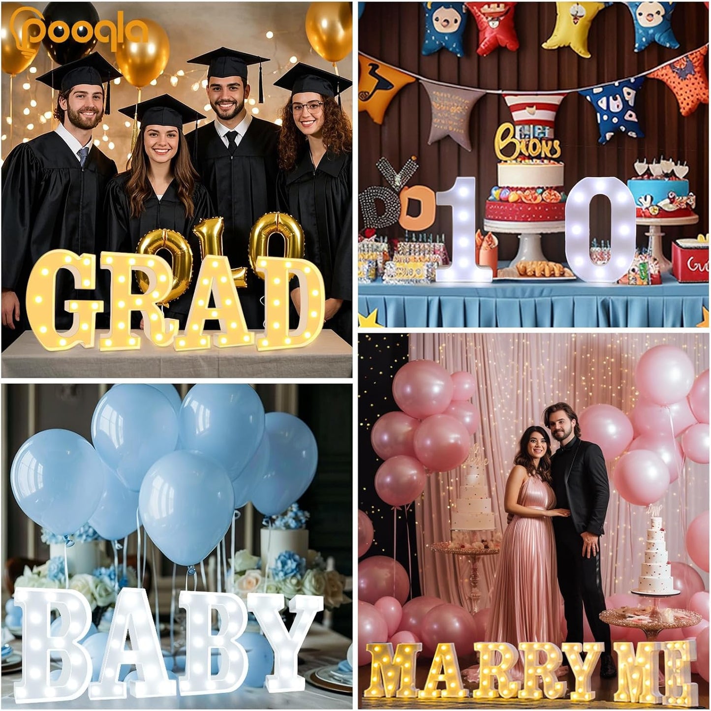 Pooqla LED Marquee Letter Lights, Warm White and Cool White Decorative Lighted Letters, Light Up Alphabet Letters for Boys Girls, Party, Wedding, Bar, Night Light, Birthday Decoration, Letter U