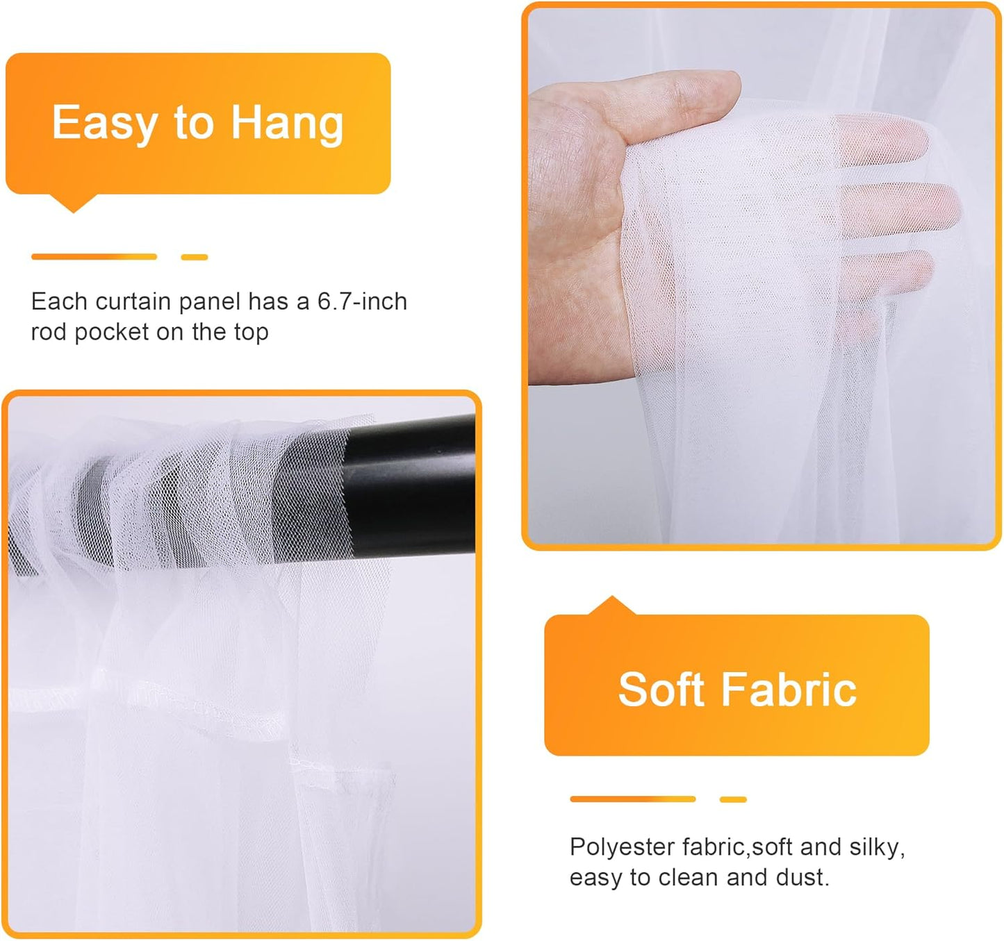 Fomcet Tulle Backdrop Curtains White 30FT X 8FT Tulle Curtains with Lights String Sheer Backdrop Curtain for Parties Wedding Baby Shower Photo Shoot Decorations (6 Panels 5 x 8FT)