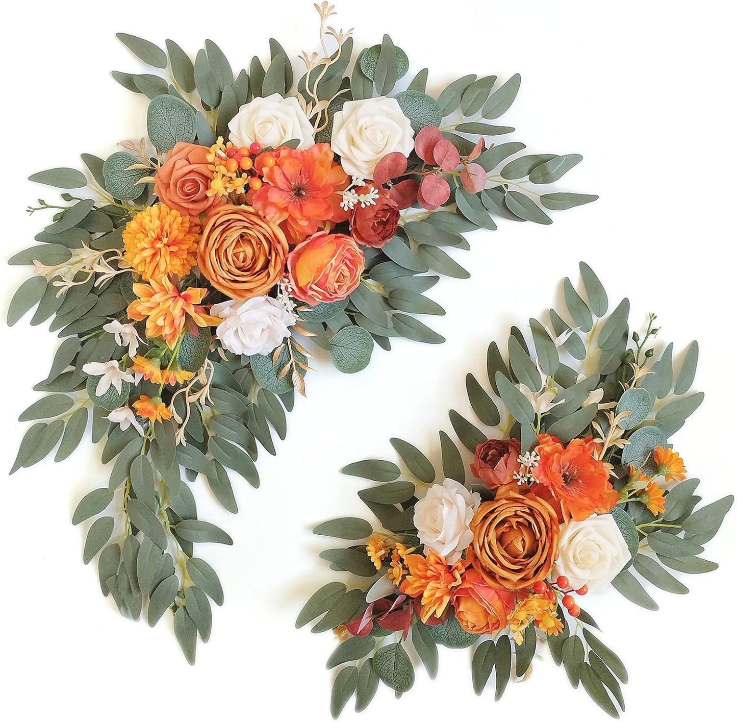 Faux Flower Swag Set of 2 for Wedding Welcome Signs Floral Swag Wedding Reception Ceremony Signs Decor (Orange)