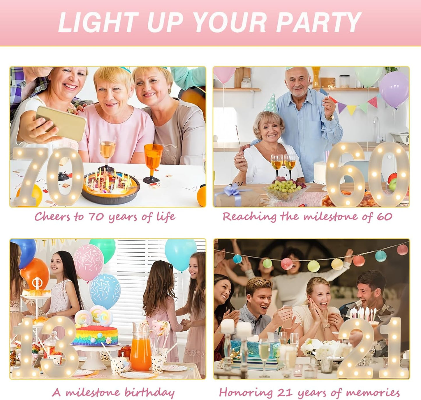 LED Marquee Letter Lights, Decorative Light Up Numbers for 21th Birthday Party, Battery Operated, Warm White Small Marquee 21 Sign for Anniversary Decorations