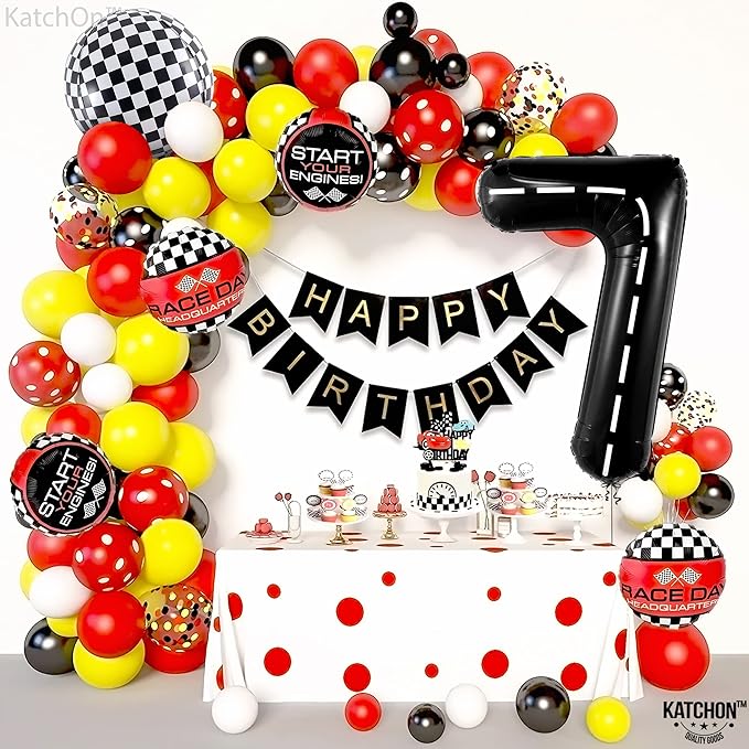KatchOn Giant Checkered Number 7 Balloon - 40 Inch | 7th Birthday Balloon for 7th Birthday Decorations