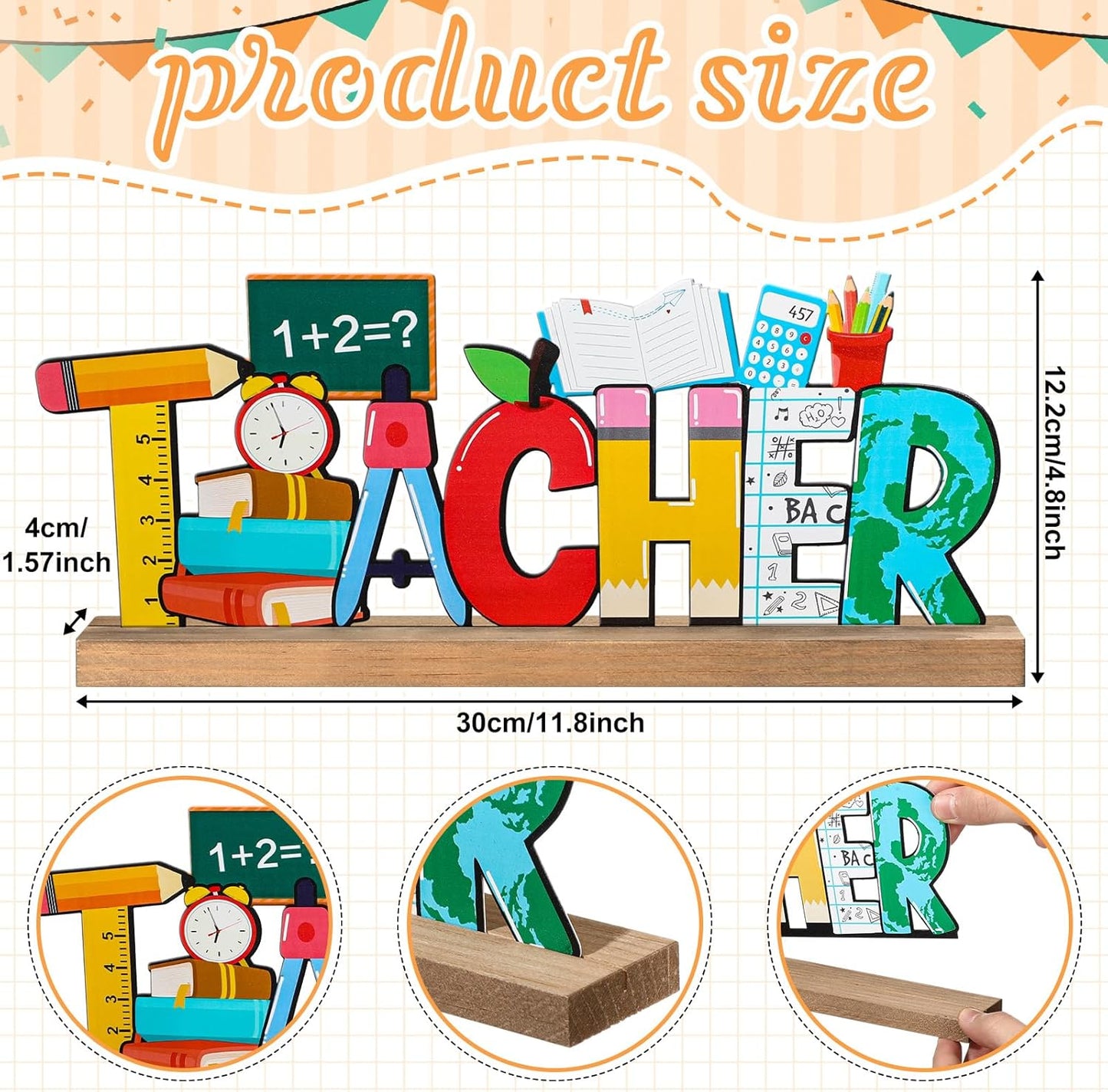 Back to School Metal Sign Teacher Appreciation Table Decor Holiday Tiered Tray Decor with Wooden Base Freestanding Metal Word Sign for Home Tabletop Centerpiece Mantel Shelf Fireplace