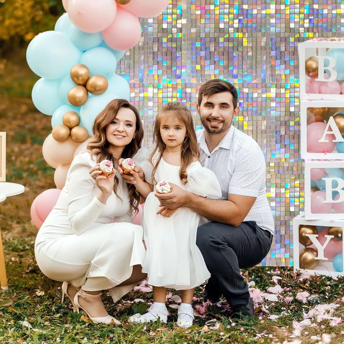 24PCS Colorful Shimmer Wall Backdrop, Square Sequin Backdrops Panel, Glitter Wall Background for Birthdays, Weddings, Graduation, Engagements, Disco Bachelorette Party Decoration (4FTx6FT)