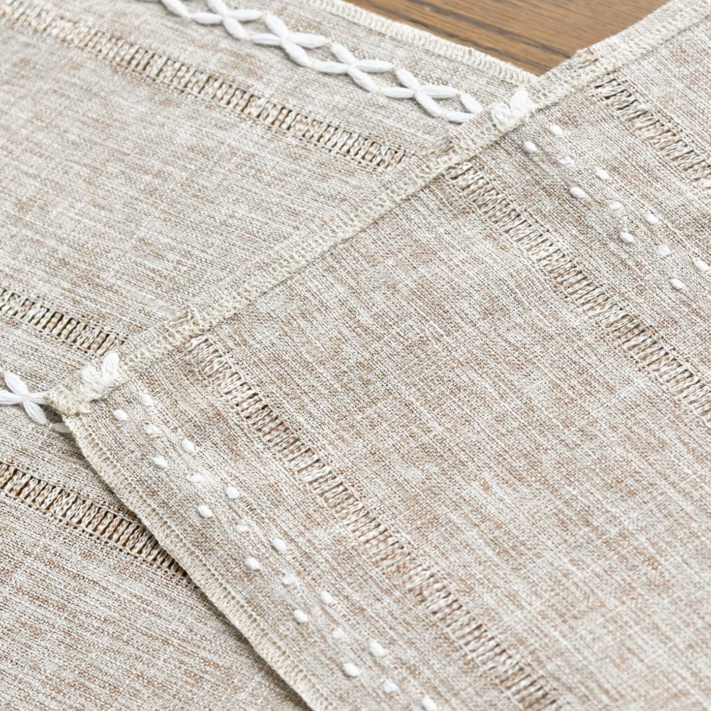 Artoid Mode Brown Rustic Cotton Linen Table Runner, Seasonal Embroidered Hollow Kitchen Dining Table Decoration for Home Party Decor 13x72 Inch