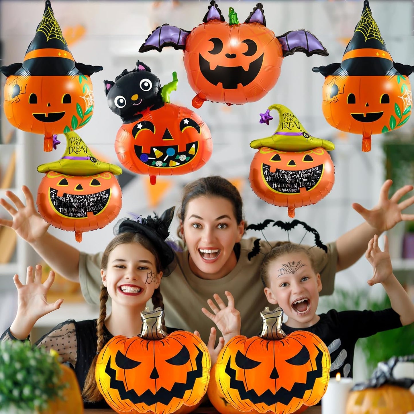 8Pcs Halloween Pumpkin Foil Balloons – 30inch Orange & Black Scary Balloons for Party Decor, Jack O Lantern Balloons with String, Durable & Easy to Inflate, Spooky Halloween Birthday Supplies