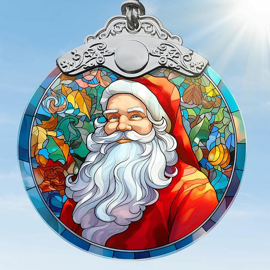 Santa Christmas Ornament, Jocidea Stained Glass Ornaments for Christmas Tree, Christmas Tree Decorations, Santa Gift, Holiday Decor and Xmas Gifts Ideas