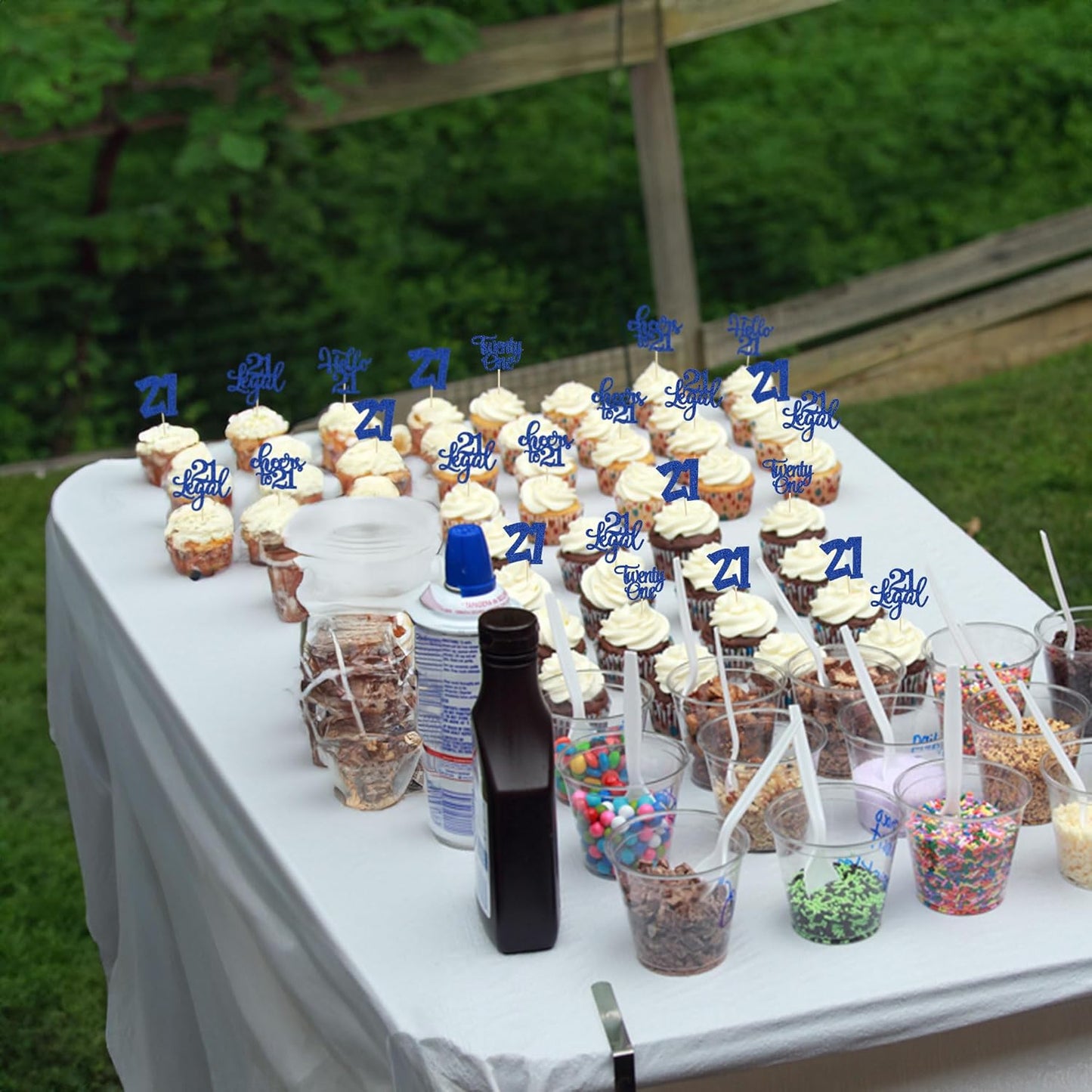30pcs 21st Birthday Cupcake Toppers - Legal 21st Cupcake Picks - Cheers to 21 Years Old Cake Decorations - Deep Blue Glitter