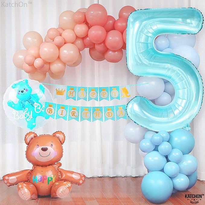 KatchOn, Big Light Blue 5 Balloon Number - 40 Inch | Light Blue Number 5 Balloon, Shark 5th Birthday Decorations for Boys | 5th Birthday Balloons | Mermaid Balloons for 5 Birthday Party Decorations