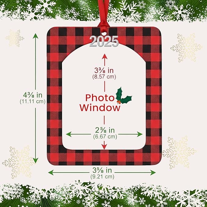 2025 Photo Ornaments for Christmas Tree, Sparkly Glitter Christmas Frame Ornament, Easy-Load Magnetic Design, Includes Satin Ribbon, Silver Charm & Photo Protector, Vertical, Silver