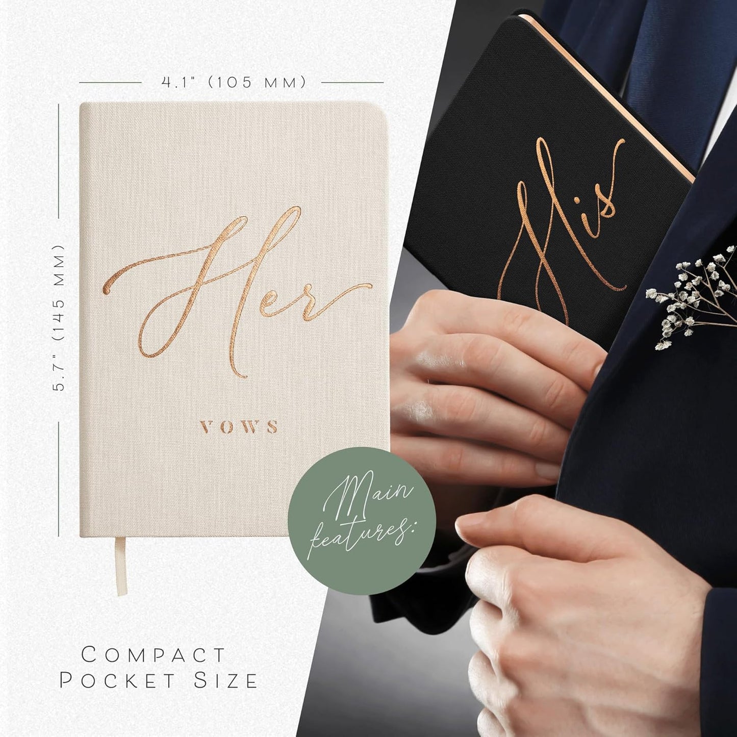 Vow Books His and Hers - Linen Wedding Vow Books Perfect as Bride & Groom Gifts, Wedding Registry Ideas - His & Hers Gifts Wedding Vow Book - Wedding Essentials & Accessories [Ivory & Black]