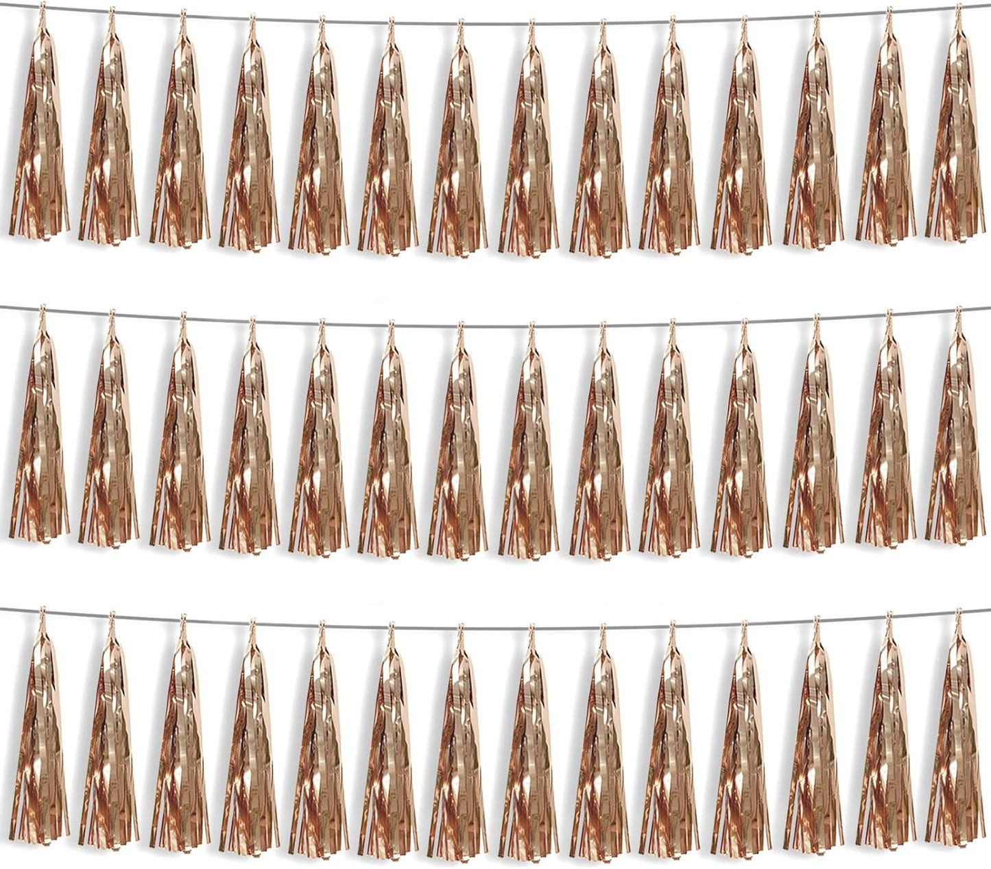 3P Champagne Gold Foil Fringe Metallic Tassel Streamers Banner Tassel Garland for Parade Floats, Bachelorette, Wedding, Birthday, Halloween, Christmas, Bridal/Baby Shower Party Decorations