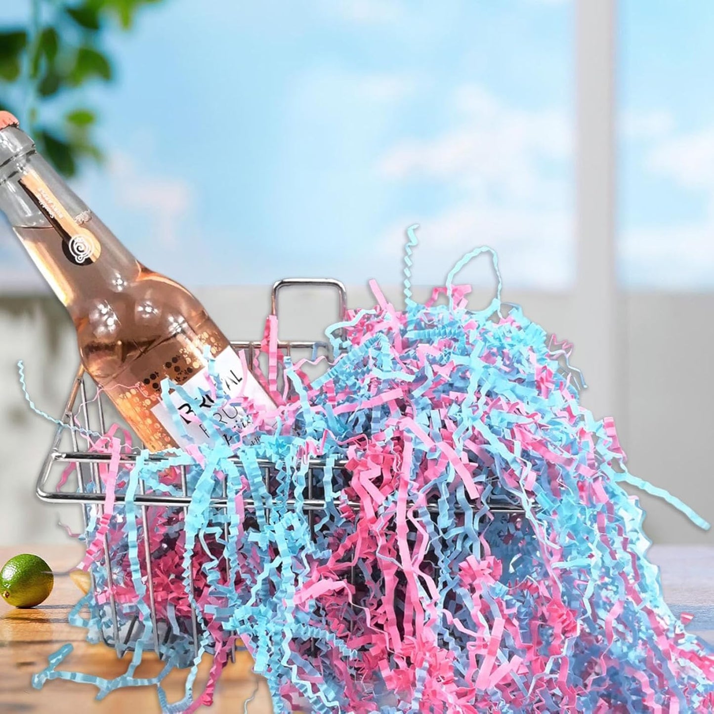 Zankubom 1 LB Crinkle Cut Paper Shred Filler Great for Gift Wrapping, Basket Fillers, Birthday, Gift Wrapping, Gender Reveal, Baby Shower, Christmas Party Decor Filling Supplies Pink Blue