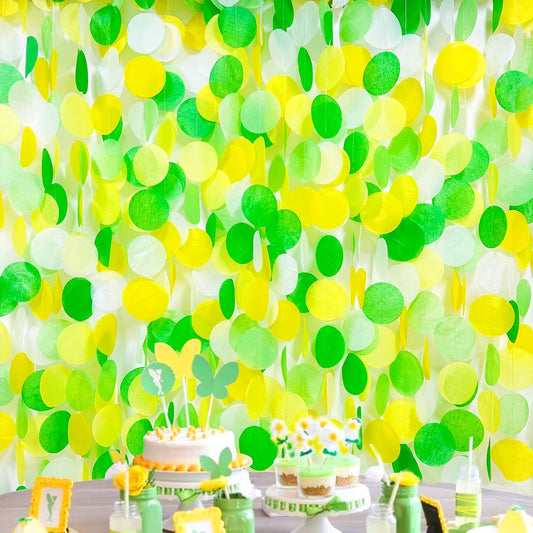 192Ft Yellow and Green Party Decorations Big Circle Dot Backdrop Garland Tissue Paper Polka Dots Hanging Curtain Streamer for Spring Summer Birthday Engagement Wedding Bridal Shower Tea Party Supplies