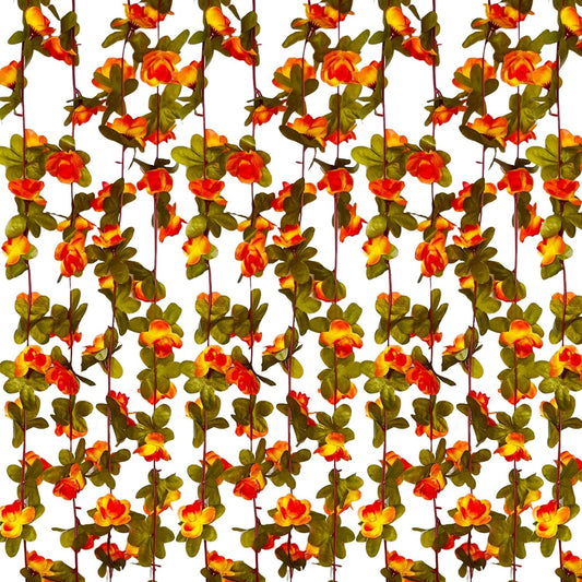8Pcs 63Ft Orange Rose Garland, Fake Rose Hanging Flowers, Artificial Flower Vine, Hanging Floral Vine Garland for Wedding, Birthday Party, Wall Arch, Halloween, Christmas Garden Backdrop Decor