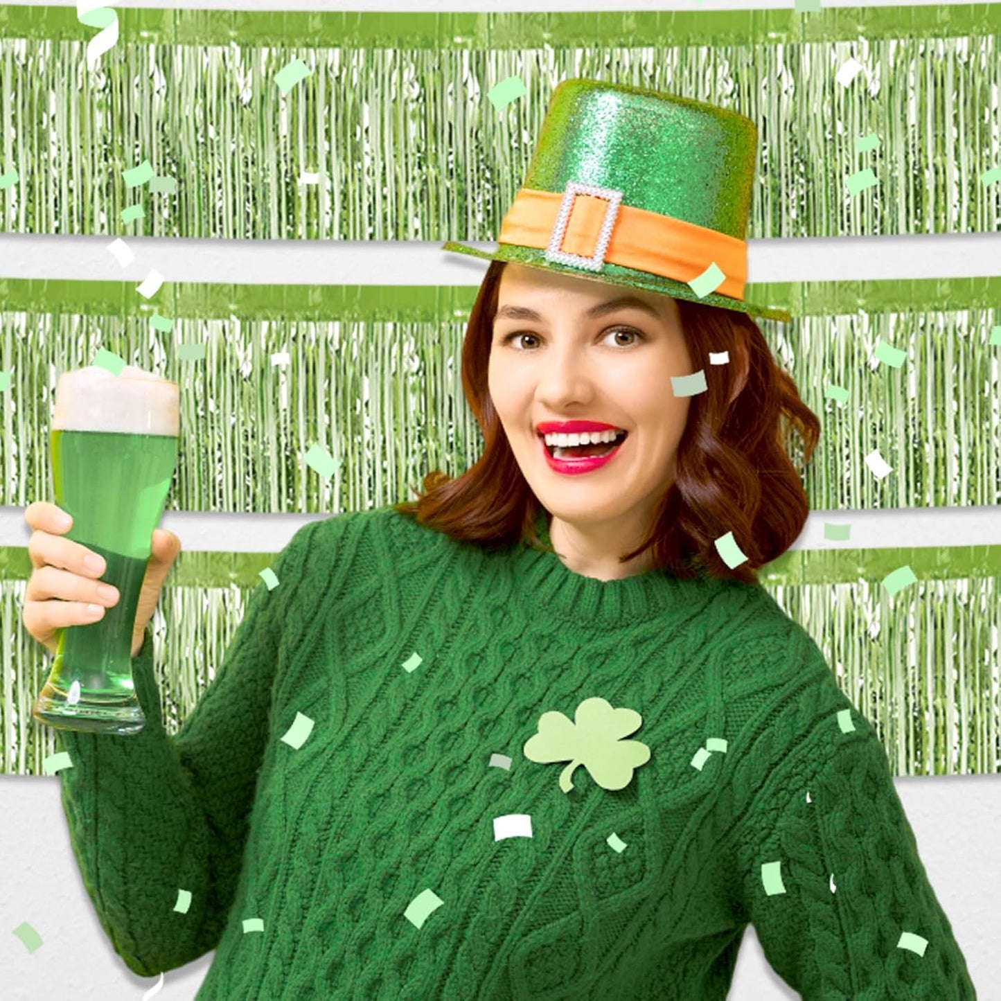 6 Pack 10 Feet Light Green Foil Fringe Garland Metallic Tinsel Streamers Banner Wall Hanging Curtain Backdrop for Parade Floats, Birthday, Graduate, Mother's Day, Wedding Party Decoration