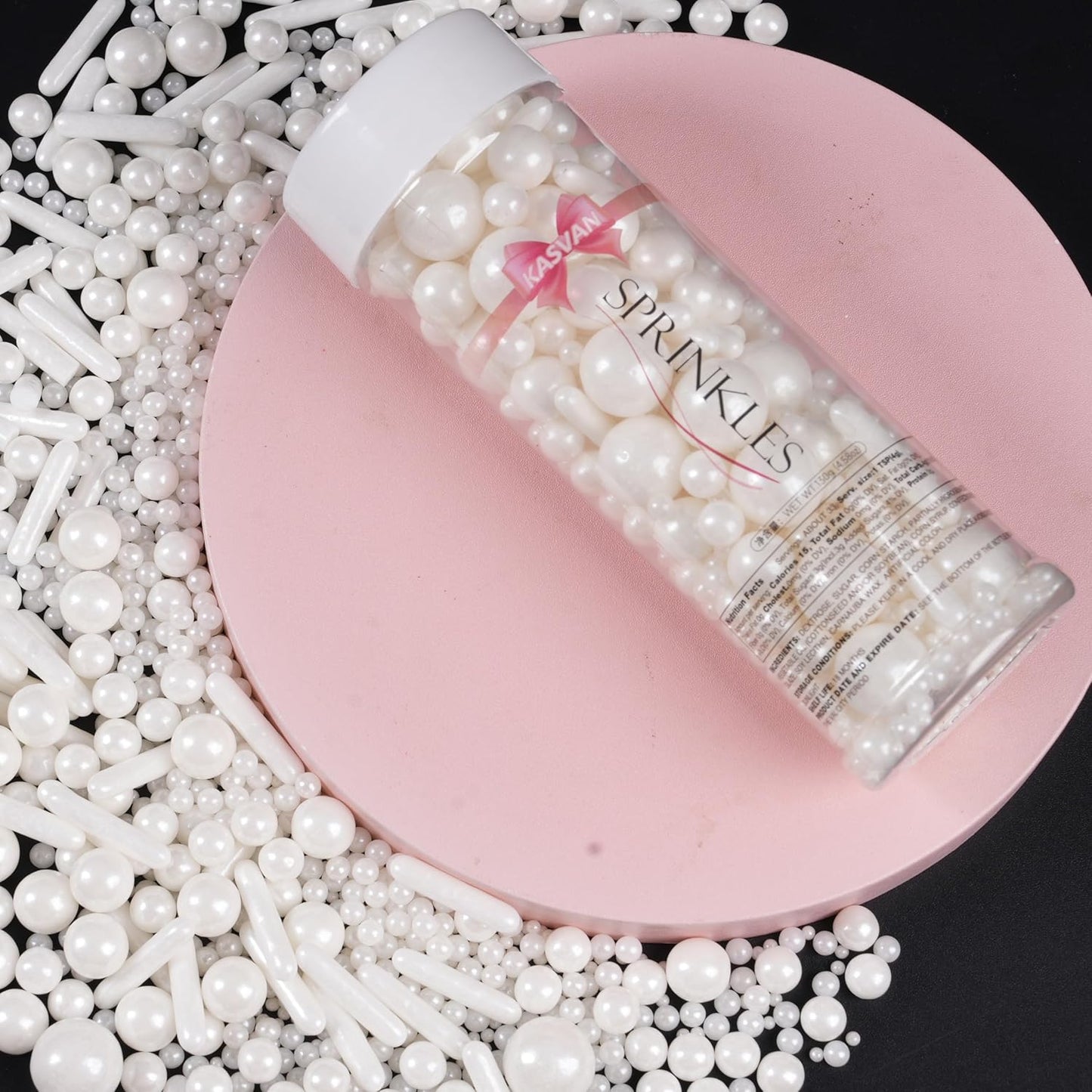 Kasvan White Mix Sugar Sprinkles - Edible Candy Pearls with 4-Claw Sprinkle Pen,118g/4.16 Oz, Gift Box Pack, Baking Cake Decorations, Ice Cream Toppings and Cookie Decorating, Wedding Party Chirstmas Supplies