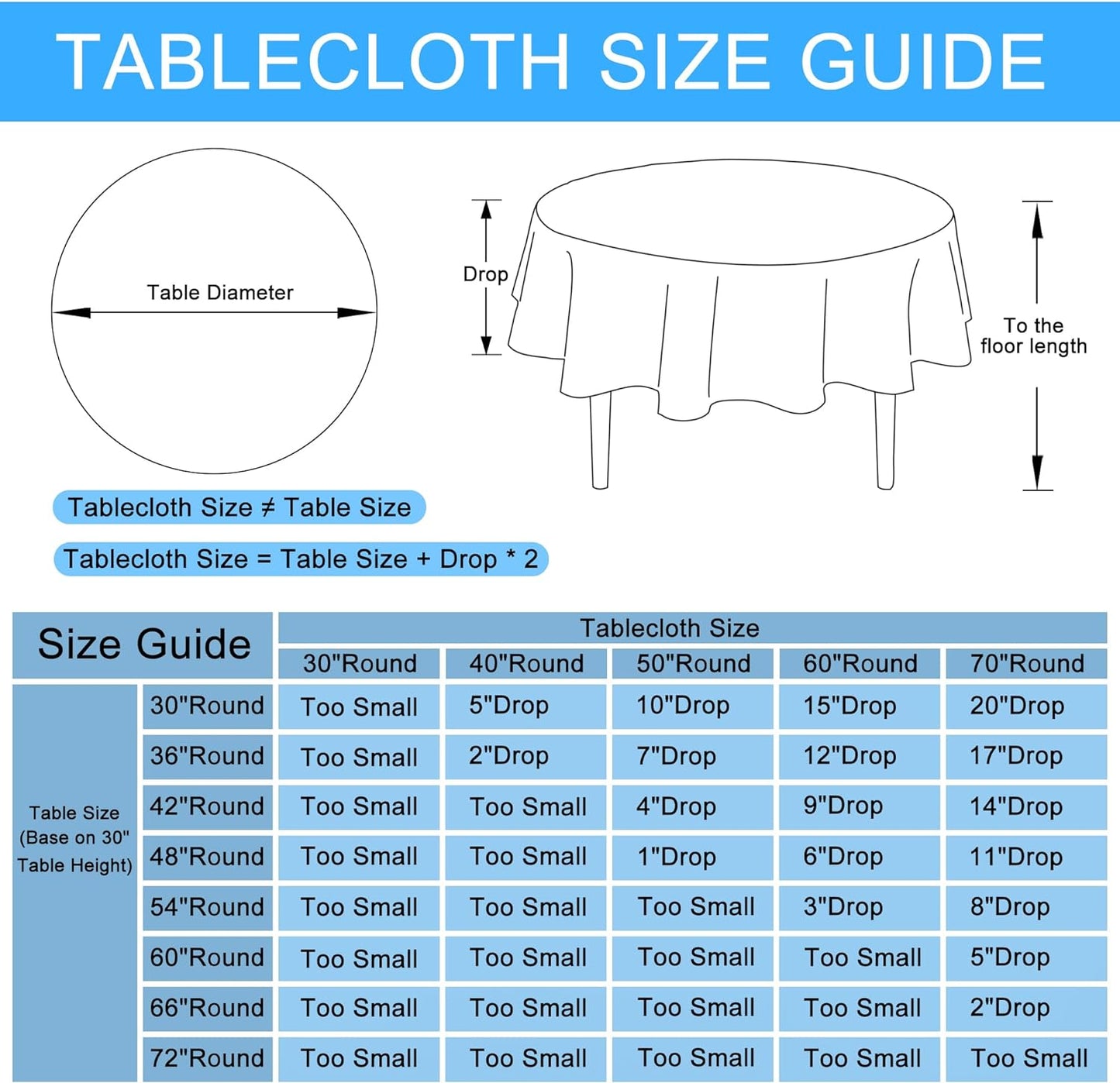 Hiasan Round Linen Tablecloth 50 Inch - Wrinkle and Stain Resistant Washable Polyester Fabric Table Cloth for Dining Room Kitchen Party, Black