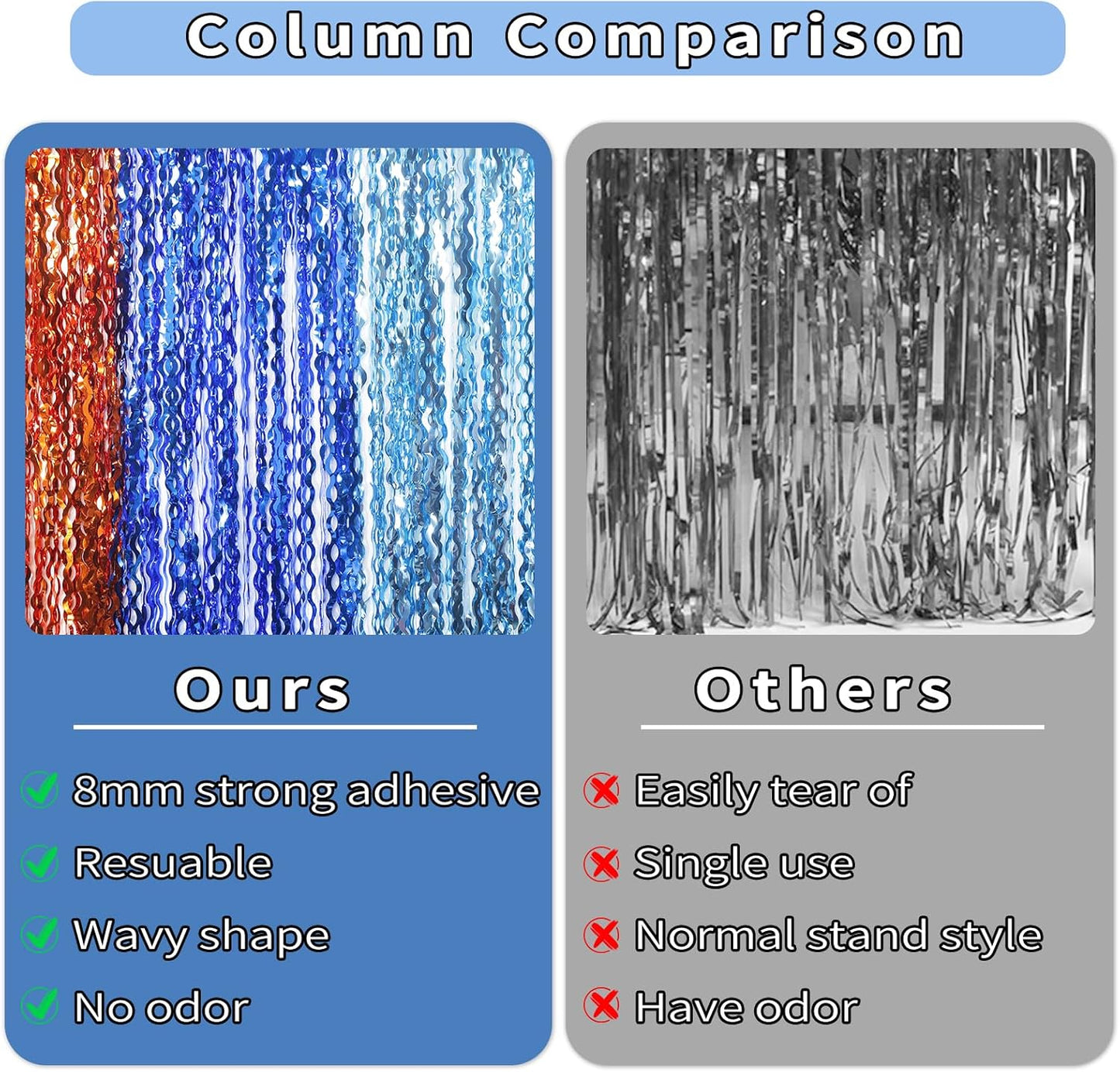 3 Pack Wavy Blue Dog Tinsel Backdrop Party Decorations - 3.3x6.6ft Orange and Dark Light Blue Metallic Foil Fringe Streamers for Birthday Party Supplies Photo Booth Prop Backdrop