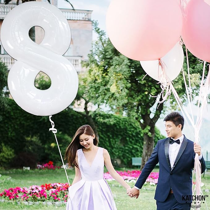 Giant, 8 White Number Balloons - 40 Inch Number 8 Balloon | 8 balloon Birthday Decorations for Girls and Boys | Number 8 Large White Balloons for Birthdays | | 8 Foil Balloon for Bday Party Supplies