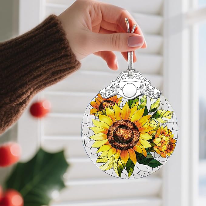 Sunflower Ornament, Stained Glass Christmas Decorations, Christmas Ornaments for Tree, Holiday Ornament, Sunflower Gifts, Holiday Party Gifts, Gift Ideas & Xmas Gift