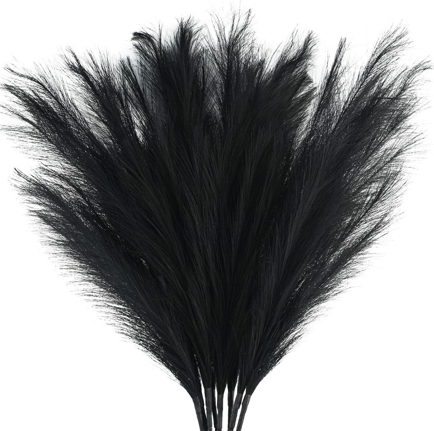 35" Faux Pampas Grass Decor, 8pcs Large Tall Fluffy Artificial Pompous Grass Branches Floral Fake Pompas Grass Bulrush Floor Vase Filler Flower Arrangement for Home Wedding Boho Decor Black