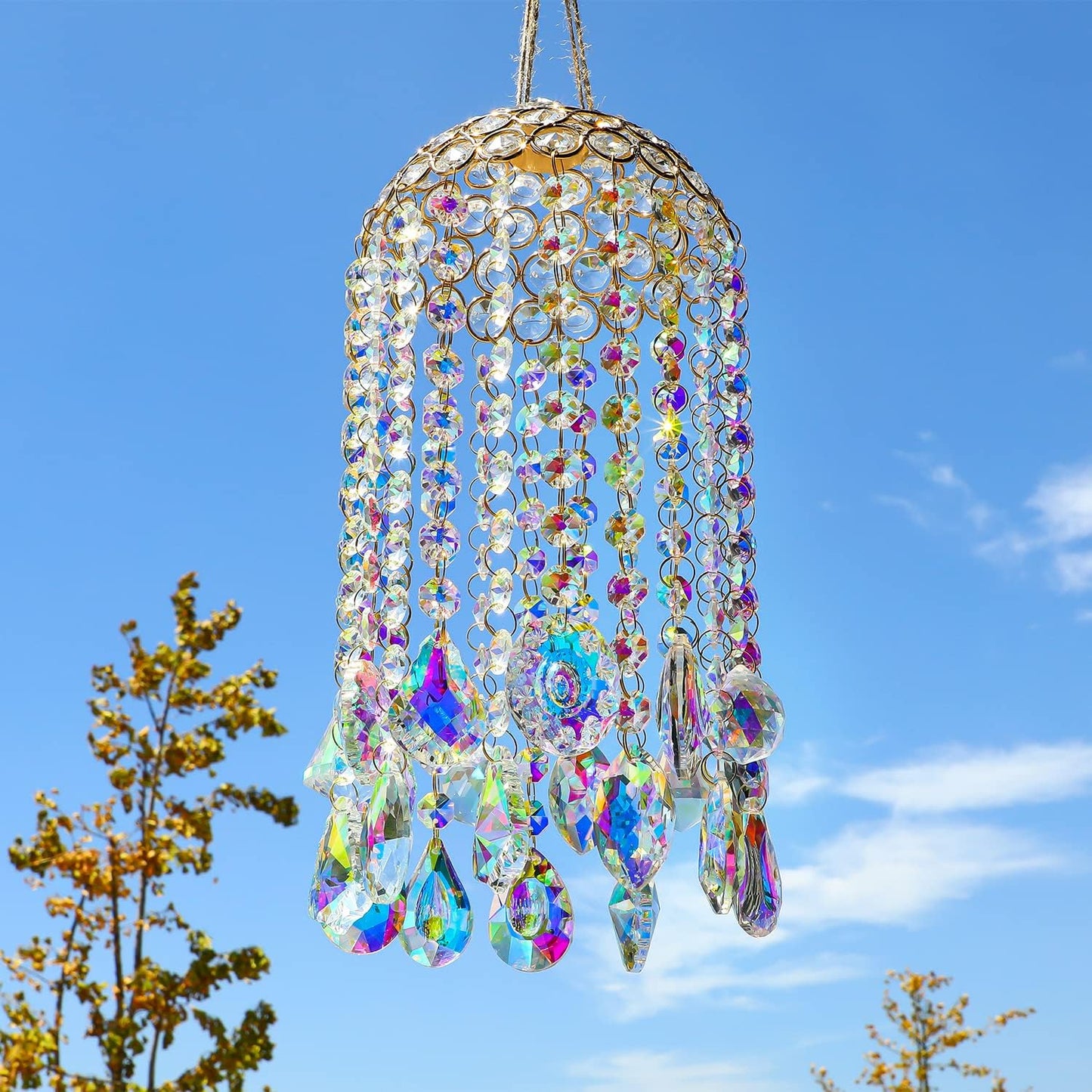 Crystal Chandelier Wind Chimes Suncatcher Pendant, Aurora Light Catcher for Window Indoor Outdoor Ornament, Gift for Mothers Day Christmas Day