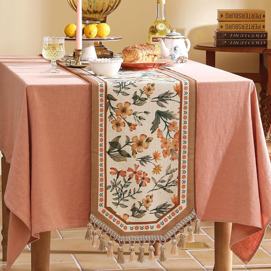 Vintage Small Linen Table Runner,Floral Table Runners 63 Inches Long,Soft and Luxury Tablerunner.Decoration Tabletop for Kitchen,Dining,Party,Home,Christmas,12"*63"