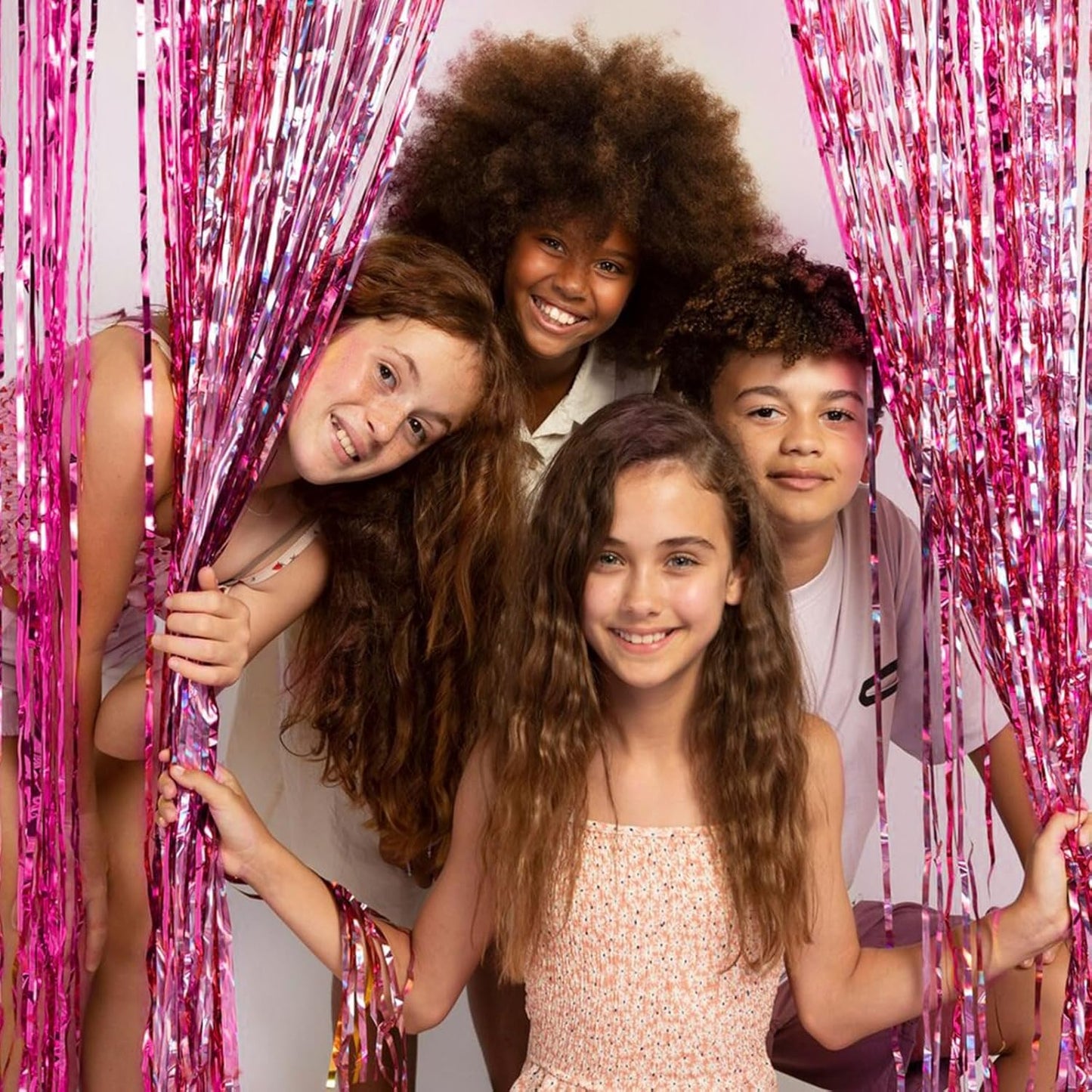 5 Pack Foil Curtain Backdrop Pink Metallic Tinsel Foil Fringe Curtains Photo Booth Props for Birthday Wedding Engagement Baby Shower Bachelorette Christmas Holiday Celebration Party Decorations