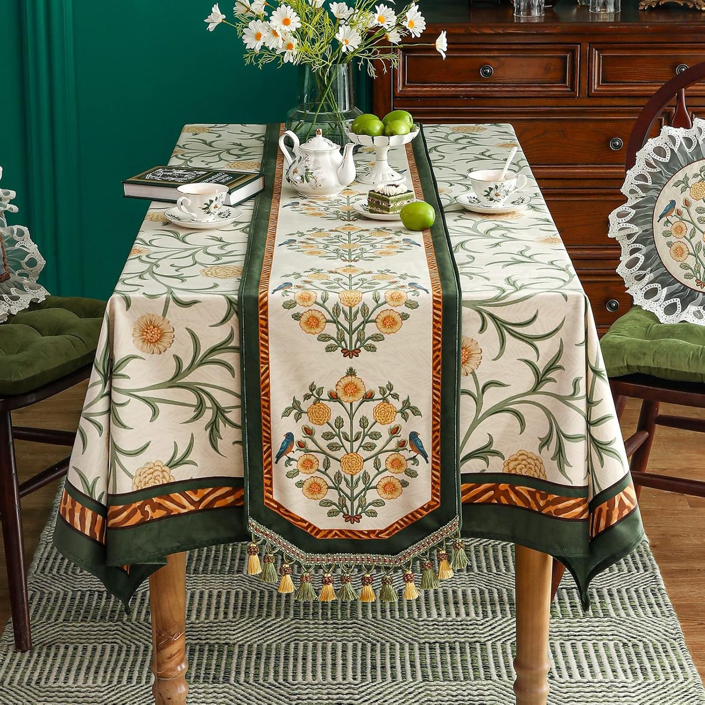 patdrea Velvet French Table Runner Farmhouse for Home Kitchen Dining Decor Parties Family Dinners Wedding 12"*71"