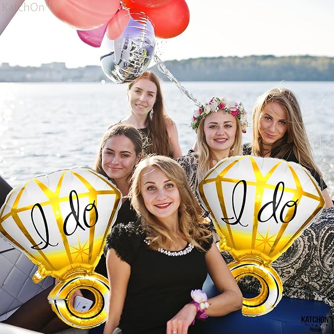 KatchOn, Gold Ring I Do Balloon - 25 Inch, Pack of 2 | Engagement Ring Balloon Set for Engagement Party | I Do Ring Balloons for I Do Decorations | Bachelorette Party Supplies for I Do BBQ Decorations