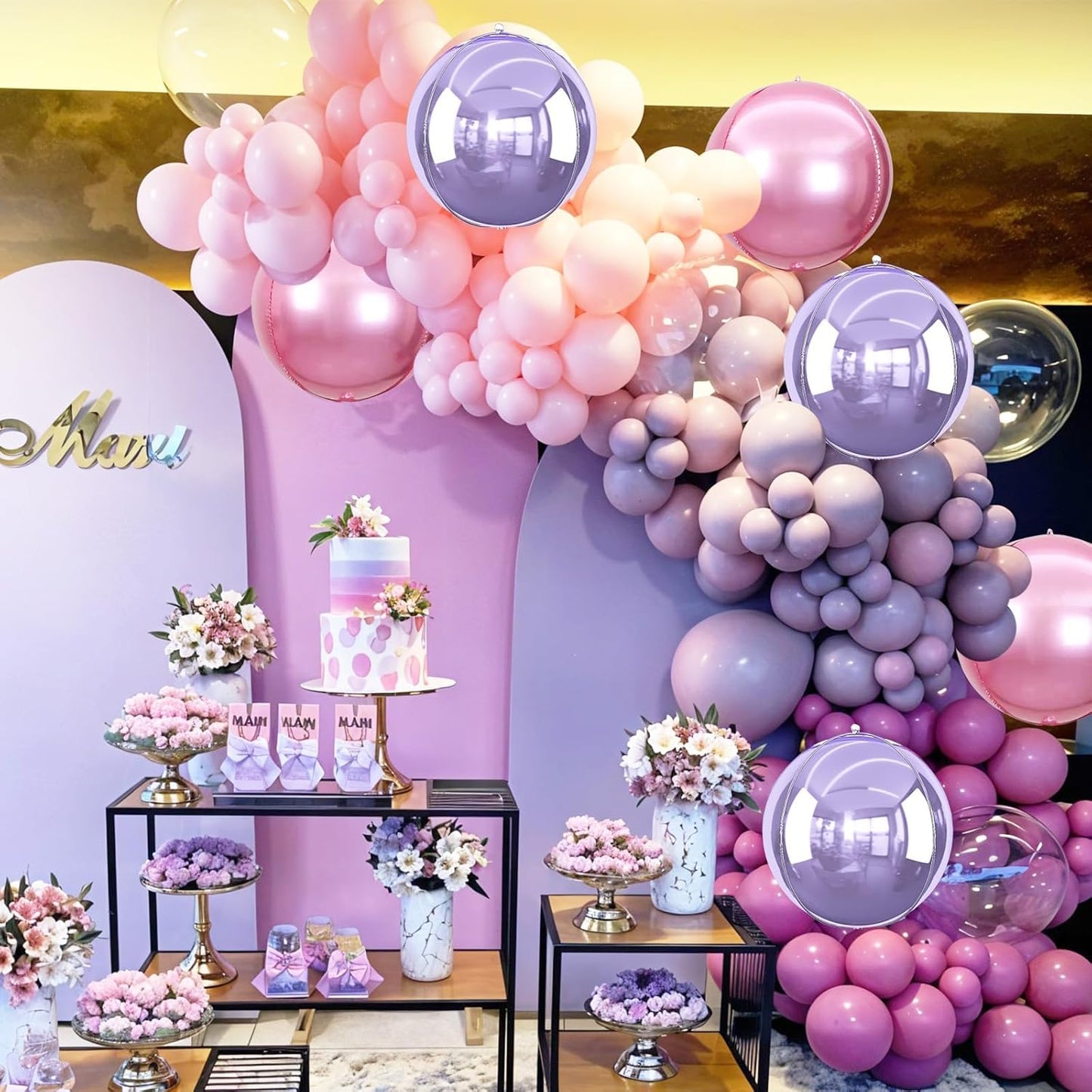 6Pcs Pink purple Round Foil Balloons,Giant 4D Round Ball Balloon,22 Inch Metallic Pink purple Balloons for Birthday Wedding Prom Party Decorations