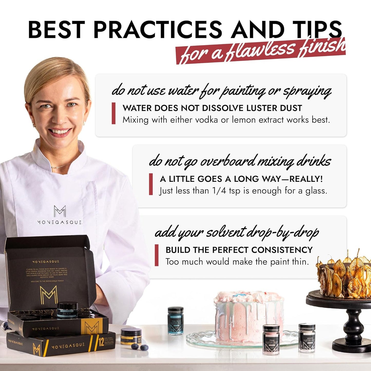 MONÉGASQUE Red Edible Glitter for Drinks 7g – Red Edible Glitter for Cakes & Cocktails - Burgundy Halloween Sprinkles Luster Dust for Cake & Cocktail - Drink Shimmer & Food Decorations Spray Sparkles