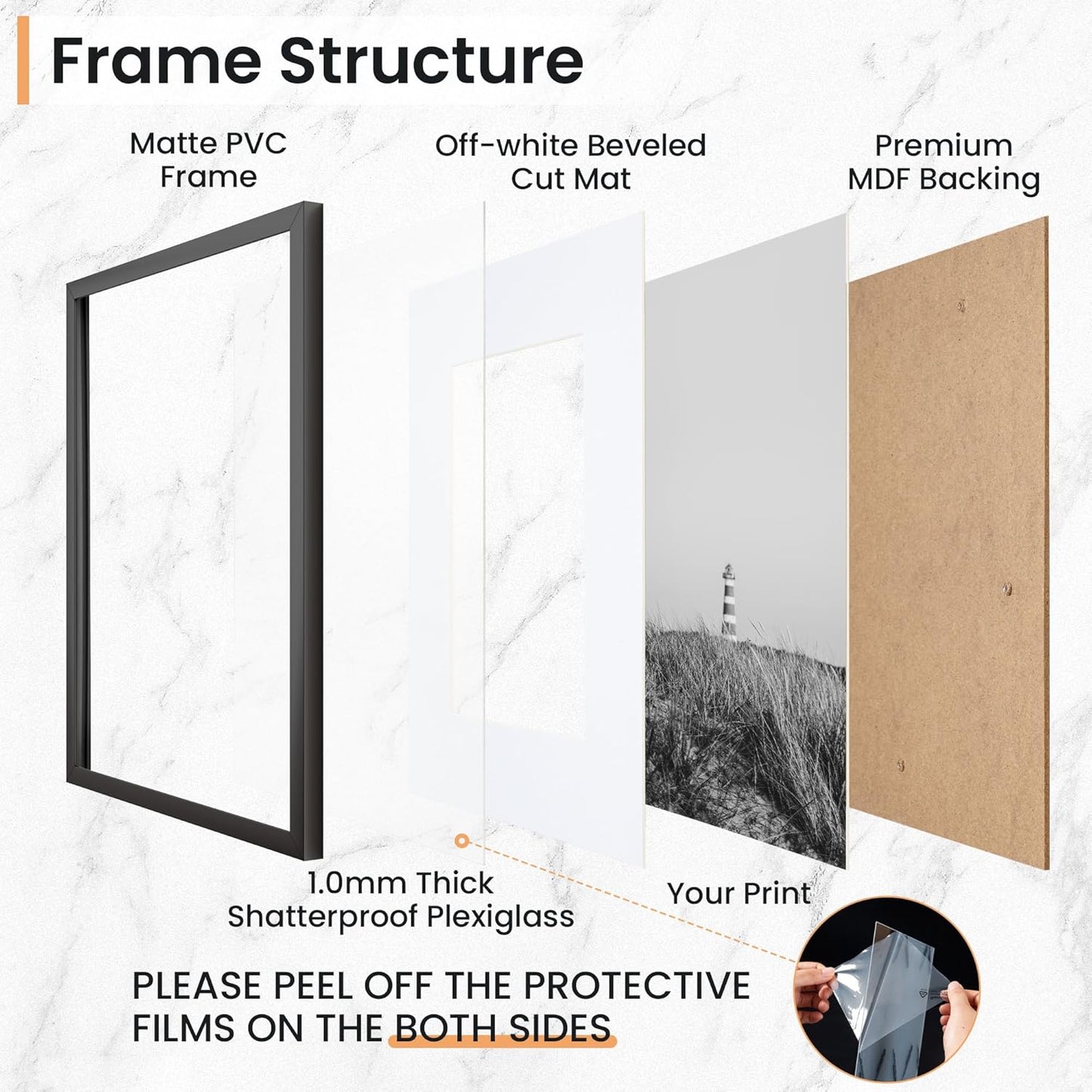 11x14 inch Picture Frame, 11x14 Photo Frames with 8x10 Removable Mat - High Definition Plexiglass - Vertical and Horizontal Display - Wall Hanging Frame - Black, 12 Pack