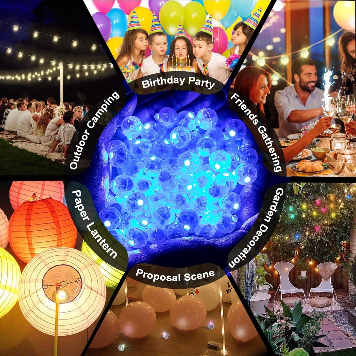50pcs Blue LED Balloon Light, Round LED Ball Lamp Tiny Led Lighting Decoration for Indoor Outdoor Party Event Fun Wedding Festival Birthday Halloween Christmas Party Supplies