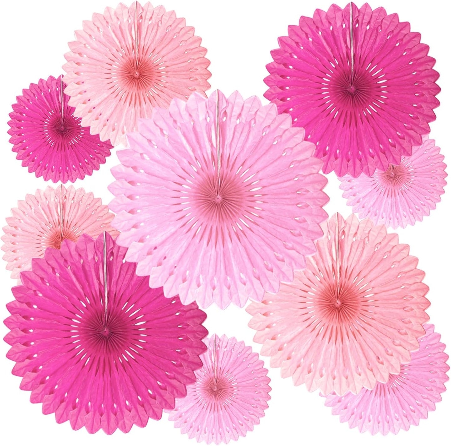 18 Pcs Pink Kit Hanging Honeycomb Paper Fans, Round Paper Fan Decorations for Weddings, Birthdays, Bachelorette, Photo Booth Backdrops, Baby Shower, Anniversary Events Party Supplies