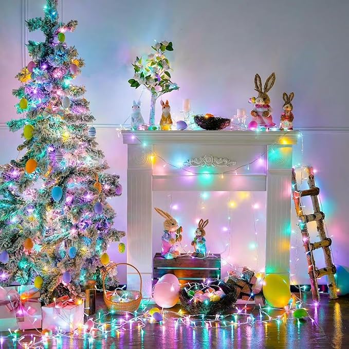 JMEXSUSS 2 Pack 100 LED Easter String Lights Indoor Outdoor, 33ft Multicolor Easter Lights Plug in, 8 Modes Connectable Colorful Christmas String Lights for Easter Bedroom Party Decorations