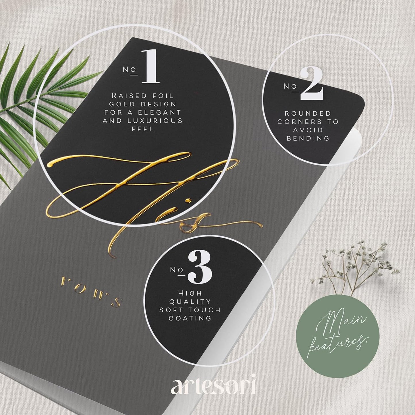 ARTESORI Premium Wedding Vow Book for Her & Him, Soft Touch, Gold Foil, 28 Lined Pages, Wedding Vow Books His and Hers, Wedding Essentials, Wedding Registry Ideas, His and Hers Gifts [Ivory & Black]