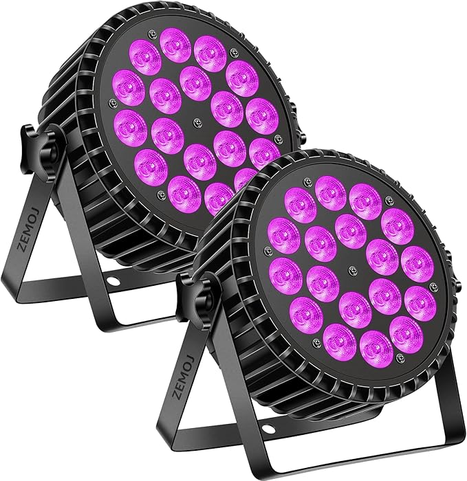 Par Can Lights Stage Lights, 18LED 180W RGB+UV Uplights Stage Lighting Effect by DMX and Sound Control Stage Lighting for Halloween Party Bar Disco DJ Live Show Wedding (2 Packs)